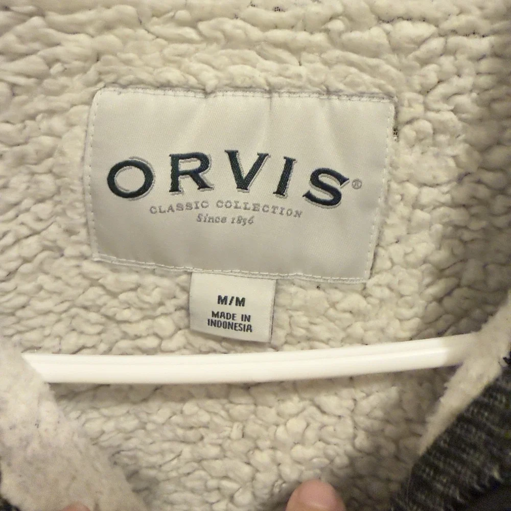 Orvis Mens Fleece Lined 1/4 Zip Pullover Jacket Black/White Size Medium